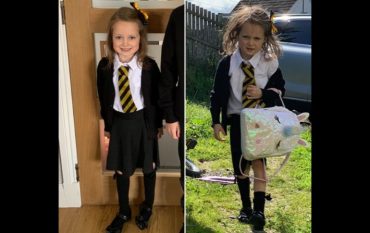 Foto viral de niña antes y después del primer día de clase